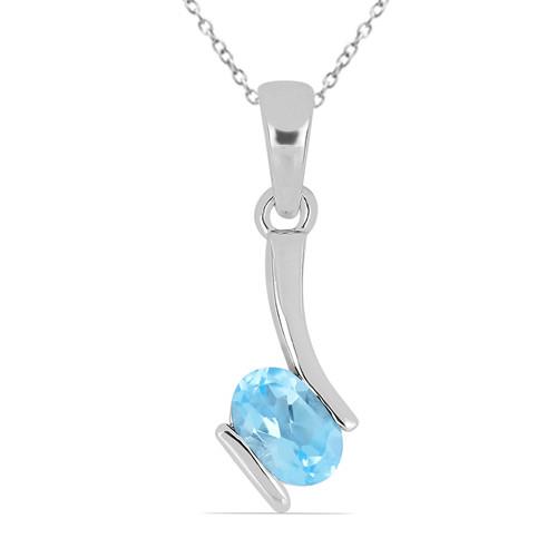 BUY REAL SWISS BLUE TOPAZ  SINGLE STONE PENDANT IN STERLING SILVER